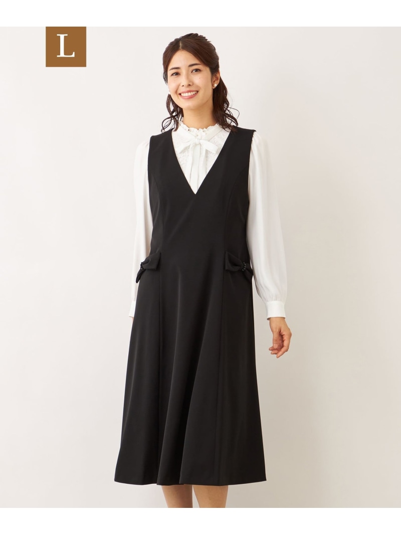 【L】リボンモチーフ ジャンパースカート TO BE CHIC サンヨー エルサイズ ワンピース・ドレス ワンピース ブラック【送料無料】[ Fashion]