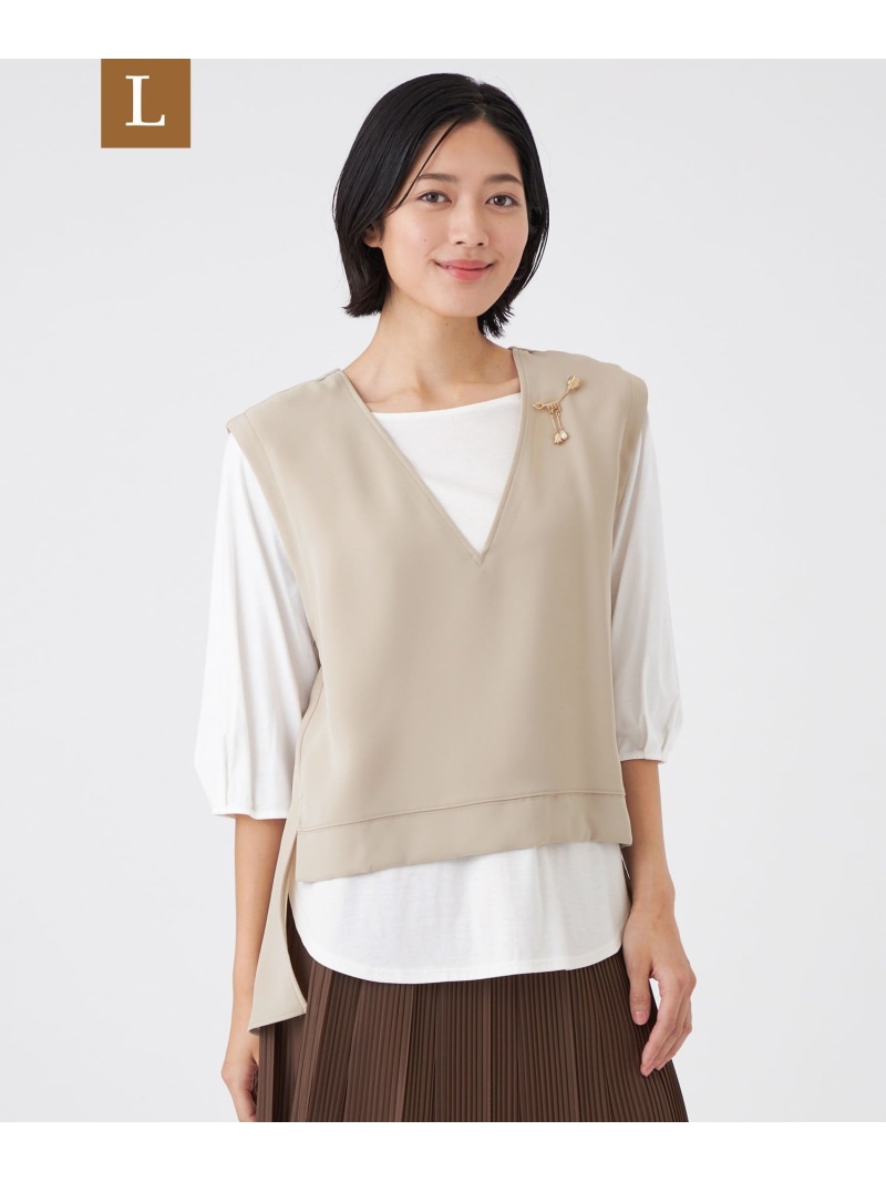 【SALE／40%OFF】【L】【ウォッシャブル】ドライダブルクロス*スムースコンビカットソー TRANS WORK サンヨー エルサイズ トップス カットソー・Tシャツ ベージュ ネイビー【RBA_E】【送料無料】[ Fashion]