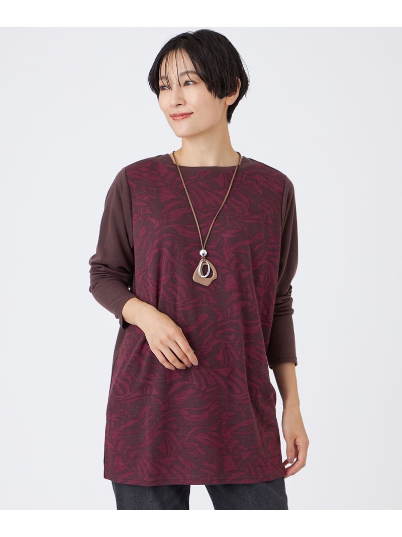 【SALE／23%OFF】【ウォッシャブル】タイガープリントバイカラーチュニックカットソー EVEX by KRIZIA エヴェックス バイ クリツィア トップス カットソー・Tシャツ レッド グレー ブラック【RBA_E】【送料無料】[ Fashion]