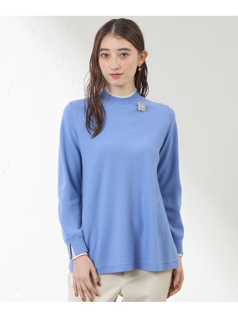【SALE／20%OFF】バイカラーラインチュニックニット AMACA アマカ トップス ニット ブルー ブラック ホワイト【RBA_E】【送料無料】[ Fashion]
