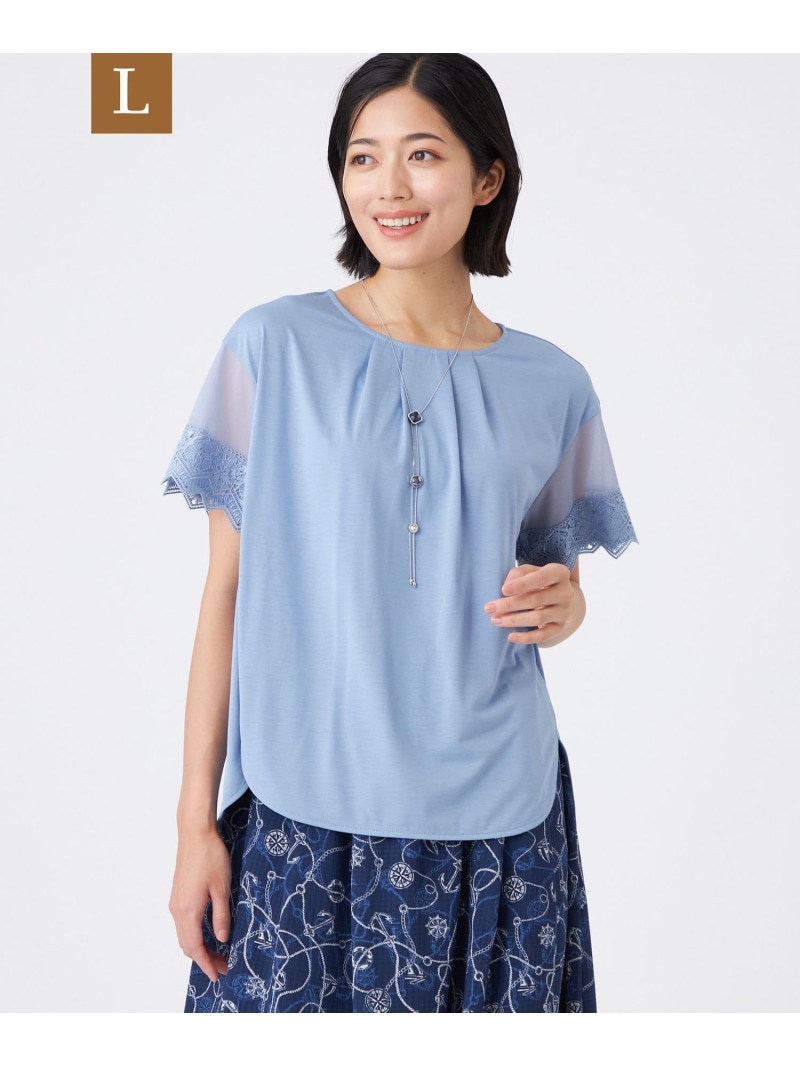 【SALE／29%OFF】【L】【接触冷感・ウォッシャブル】クリスタルソルト36G天竺 TRANS WORK サンヨー エルサイズ トップス カットソー・Tシャツ ホワイト ブルー【RBA_E】【送料無料】[ Fashion]