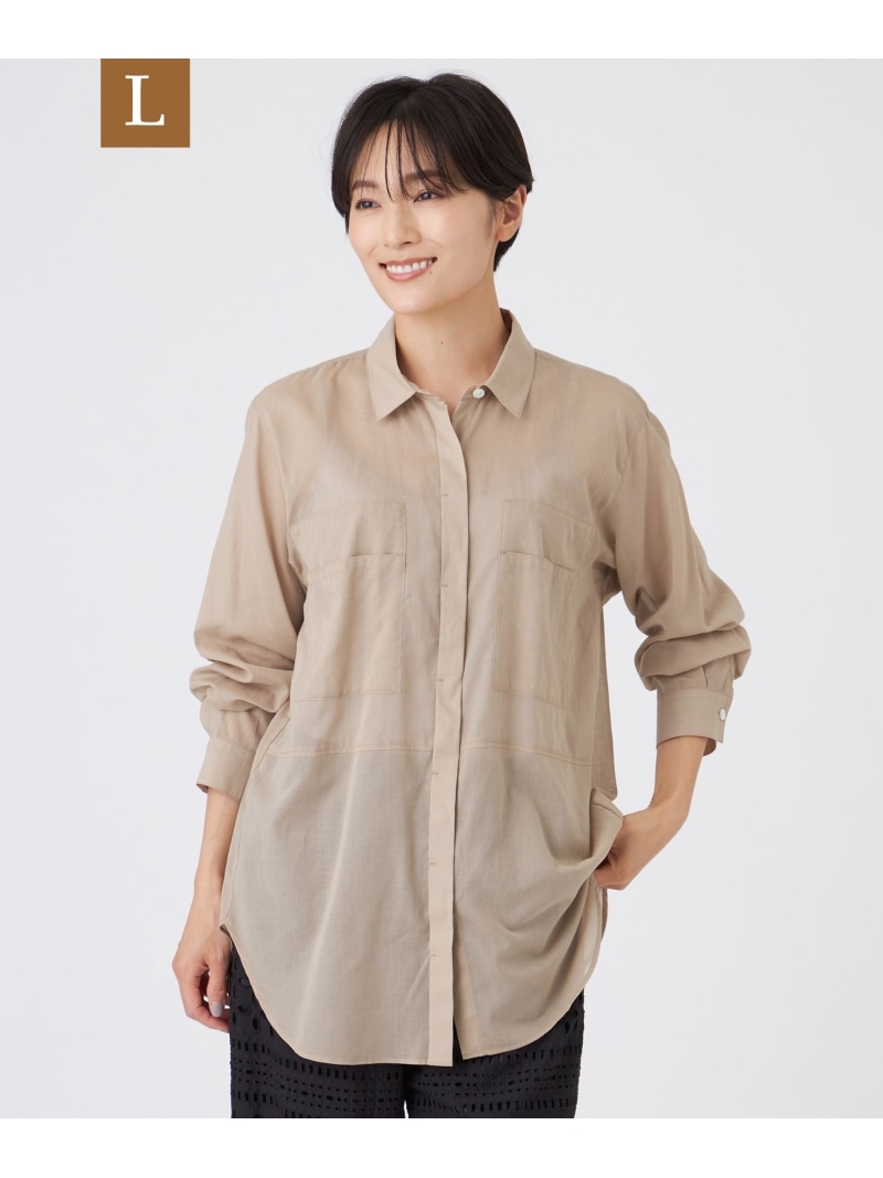 【SALE／50%OFF】【L】【接触冷感】【ウォッシャブル】シアーボイルロングシャツ EVEX by KRIZIA サンヨー エルサイズ トップス シャツ・ブラウス ベージュ ブラック【RBA_E】【送料無料】[ Fashion]｜SANYO SELECT