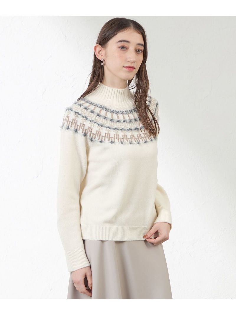 【SALE／40%OFF】ジャカード求心ニット AMACA アマカ トップス ニット ブラック ホワイト【RBA_E】【送料無料】[ Fashion]