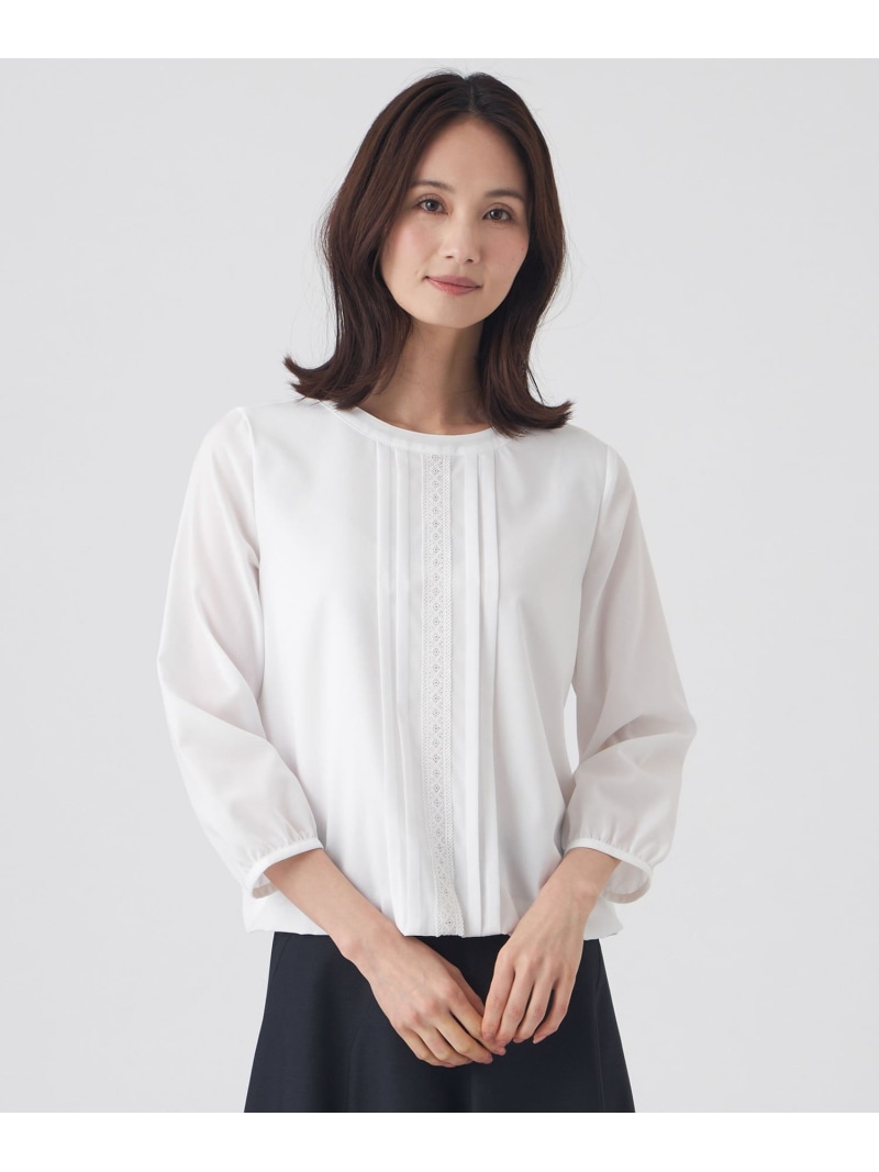 【ウォッシャブル】ストレッチファイユブラウス TRANS WORK トランスワーク トップス シャツ・ブラウス ホワイト ネイビー【送料無料】[ Fashion]