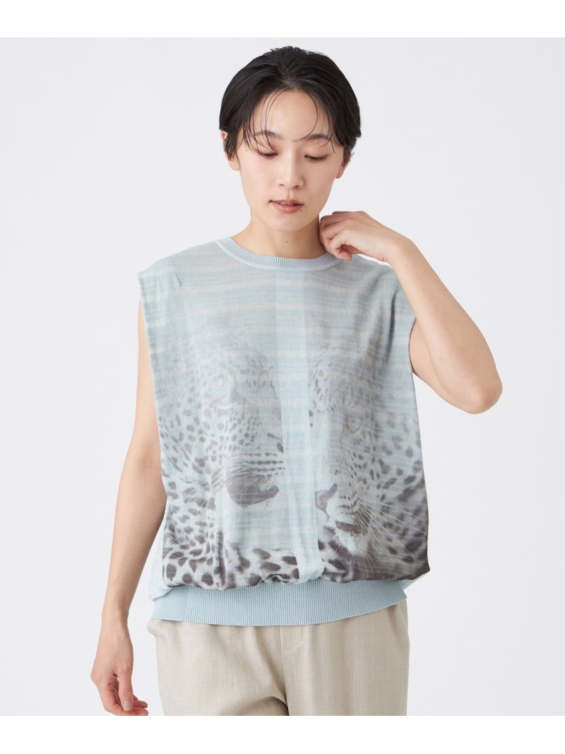 【商品目録掲げる】【ウォッシャブル】パンサープリントニットベスト EVEX by KRIZIA エヴェックス バイ クリツィア トップス 編み物 青碧【貨物輸送無料】[ Fashion]