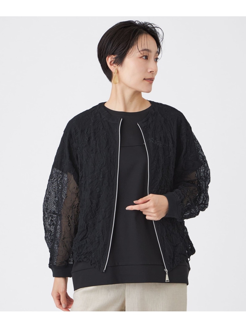 【SALE／21%OFF】【カタログ掲載】【マシンウォッシャブル】パンサーメッシュブルゾン EVEX by KRIZIA エヴェックス バイ クリツィア ジャケット・アウター ノーカラージャケット ブラック【RBA_E】【送料無料】[ Fashion]｜SANYO SELECT