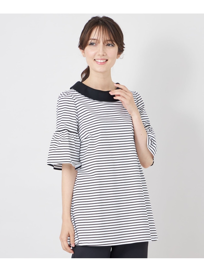 デザインネック ボーダーチュニック TO BE CHIC トゥー ビー シック トップス カットソー・Tシャツ グレー ホワイト【送料無料】[ Fashion]｜SANYO SELECT