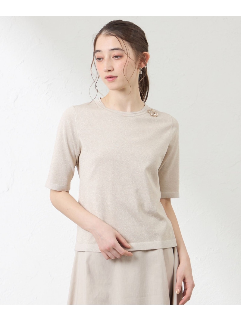 コットンシルクラメ クルーネックプルオーバー AMACA アマカ トップス ニット ゴールド【送料無料】[ Fashion]