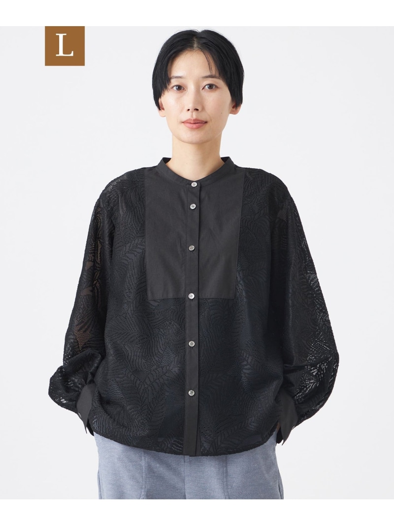 【L】【カタログ掲載・ウォッシャブル】リーフゼブラレースブラウス EVEX by KRIZIA サンヨー エルサイズ トップス その他のトップス ホワイト ブラック【送料無料】[ Fashion]