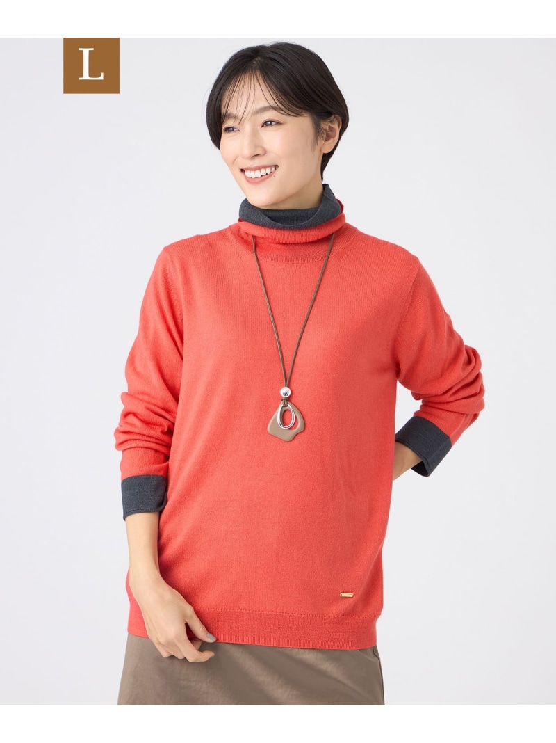 【SALE／19%OFF】【L】【追加・カタログ掲載・ウォッシャブル】ダブルタートルネックニットプルオーバー EVEX by KRIZIA サンヨー エルサイズ トップス ニット ベージュ レッド ホワイト ブラック【RBA_E】【送料無料】[ Fashion]