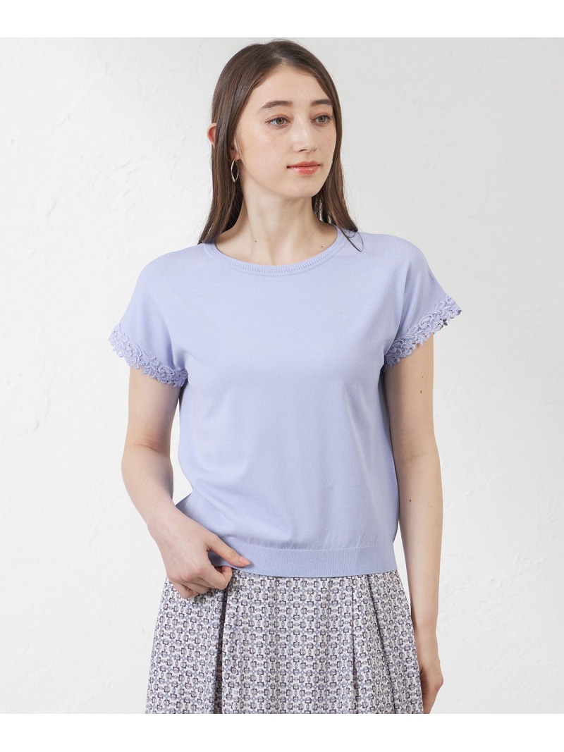 ライトレーヨンストレッチレース付プルオーバー AMACA アマカ トップス ニット ブラック ベージュ ブルー【送料無料】[ Fashion]
