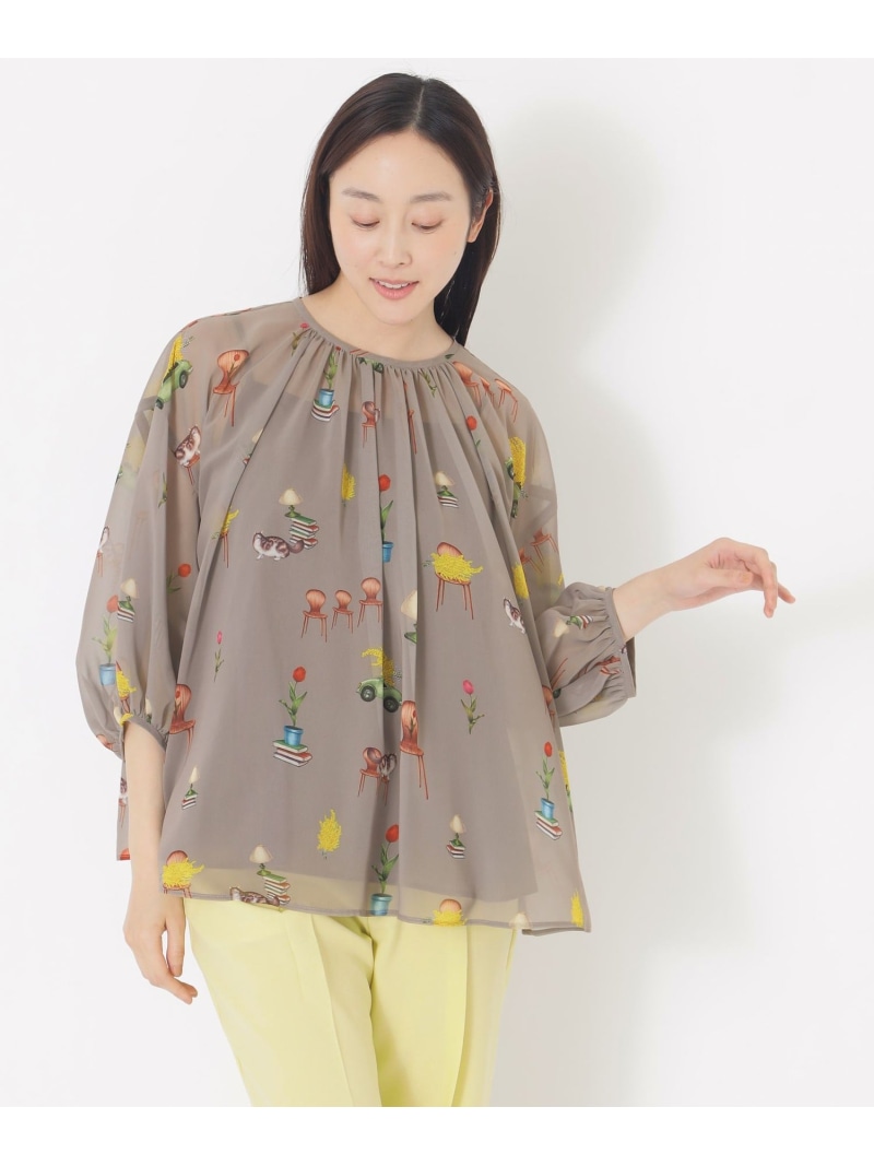 【SALE／27%OFF】【AIKO FUKUDAコラボ】プリントブラウス S.ESSENTIALS エス エッセンシャルズ トップス シャツ・ブラウス ネイビー グレー【RBA_E】【送料無料】[ Fashion]｜SANYO SELECT 21,450円
