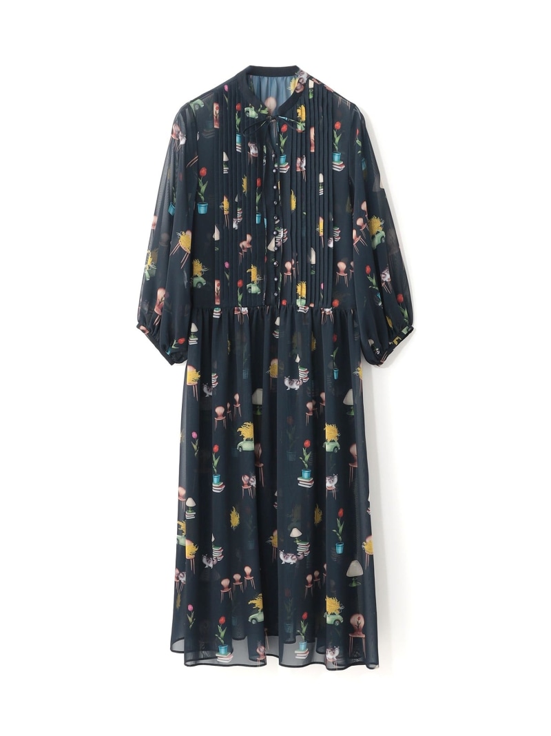 【AIKO FUKUDAコラボ】プリントワンピース S.ESSENTIALS エス エッセンシャルズ ワンピース・ドレス ワンピース グレー ネイビー【送料無料】[ Fashion]