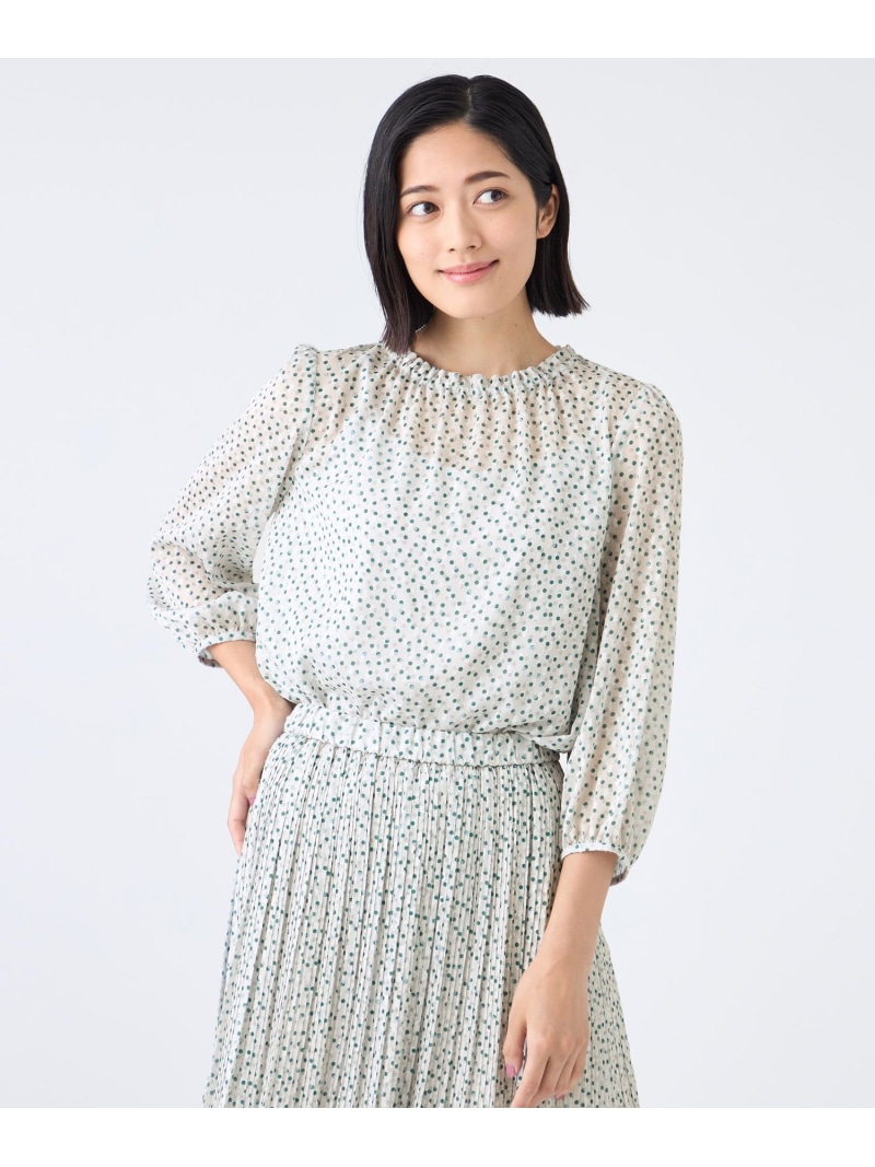 【SALE／42%OFF】【ウォッシャブル】ドットクレープブラウス TRANS WORK トランスワーク トップス シャツ・ブラウス ネイビー グレー【RBA_E】【送料無料】[ Fashion]