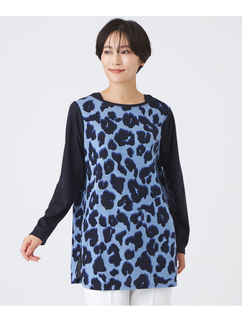 【SALE／38%OFF】【ウォッシャブル】ジオメトリックパンサーチュニックカットソー EVEX by KRIZIA エヴェックス バイ クリツィア トップス カットソー・Tシャツ ブラック ブルー カーキグリーン【RBA_E】【送料無料】[ Fashion]