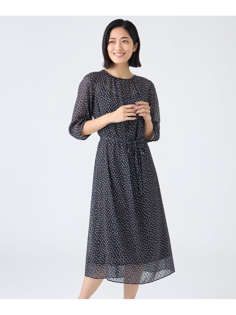 【SALE／40%OFF】【ウォッシャブル】ドットクレープワンピース TRANS WORK トランスワーク ワンピース・ドレス ワンピース ネイビー グレー【RBA_E】【送料無料】[ Fashion]