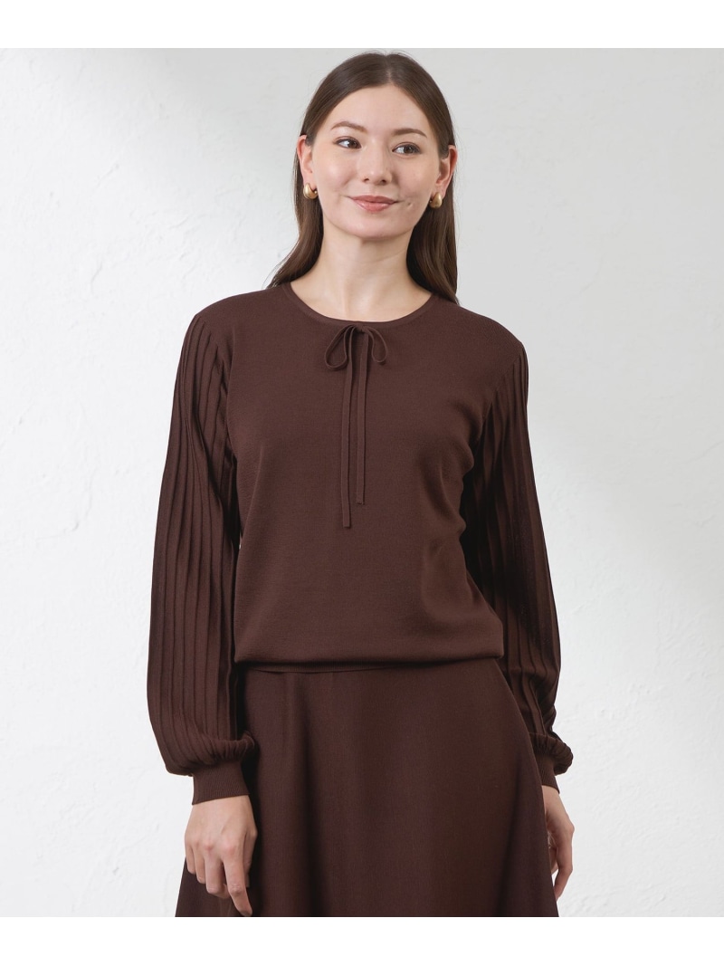 【SALE／22%OFF】リボンタイニット AMACA アマカ トップス ニット ブラック ホワイト ブラウン【RBA_E】【送料無料】[ Fashion]
