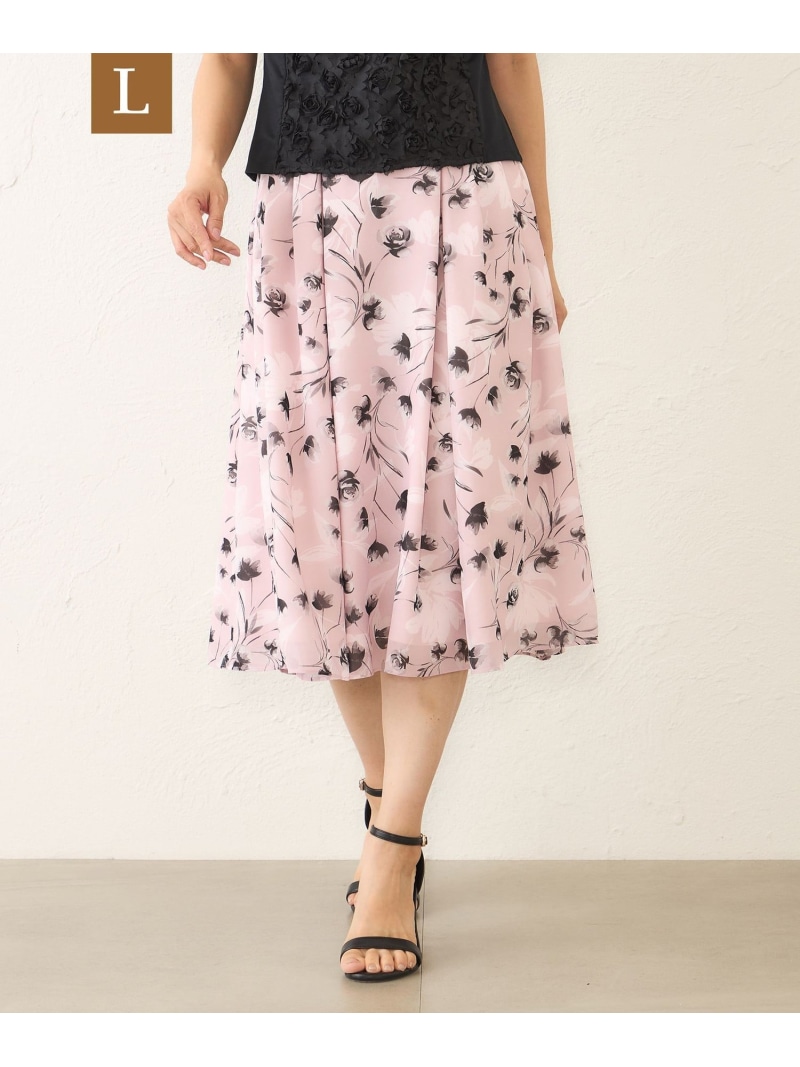 【SALE／43%OFF】【L】ダブルフラワープリント タックスカート TO BE CHIC サンヨー エルサイズ スカート その他のスカート ベージュ ピンク【RBA_E】【送料無料】[ Fashion]