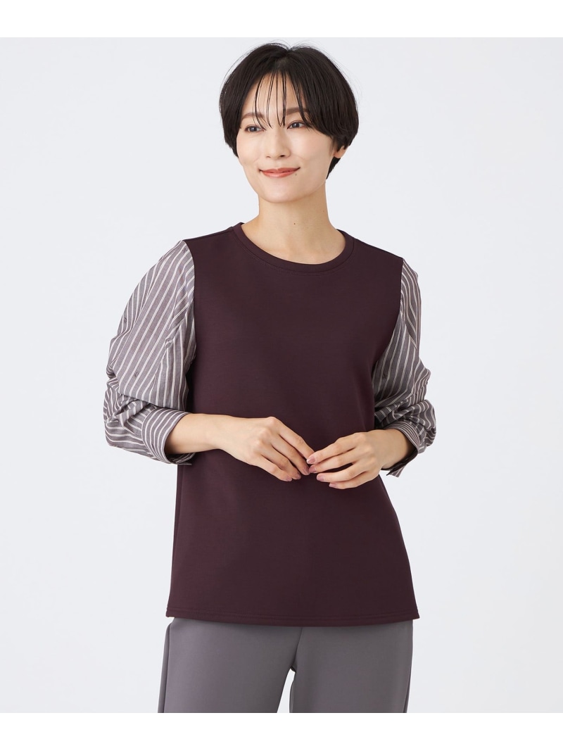 【SALE／40%OFF】【ウォッシャブル】ストライプジャカードコンビプルオーバー EVEX by KRIZIA エヴェックス バイ クリツィア トップス カットソー・Tシャツ ネイビー ブルー レッド【RBA_E】【送料無料】[ Fashion]