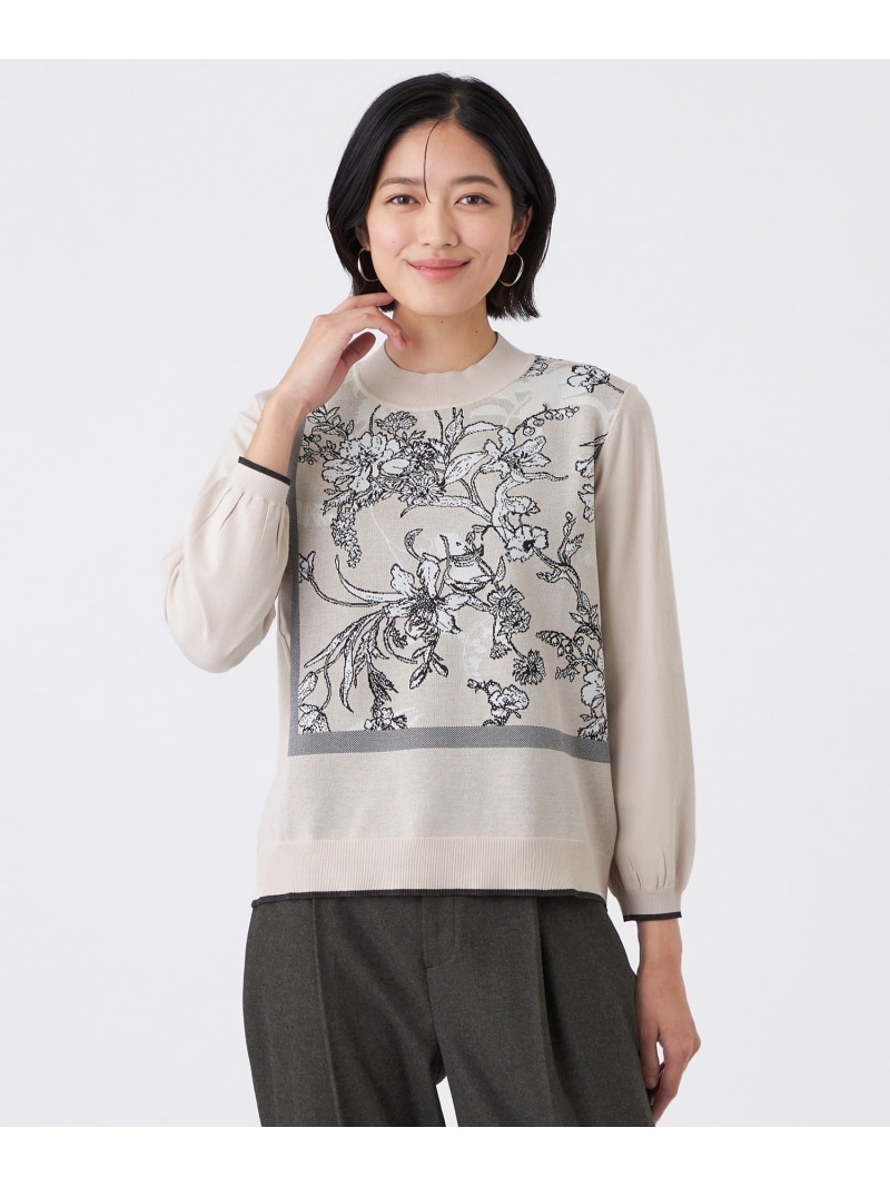 【SALE／25%OFF】【ウォッシャブル】FlowerJQ柄ニットプルオーバー TRANS WORK トランスワーク トップス ニット ベージュ【RBA_E】【送料無料】[ Fashion]