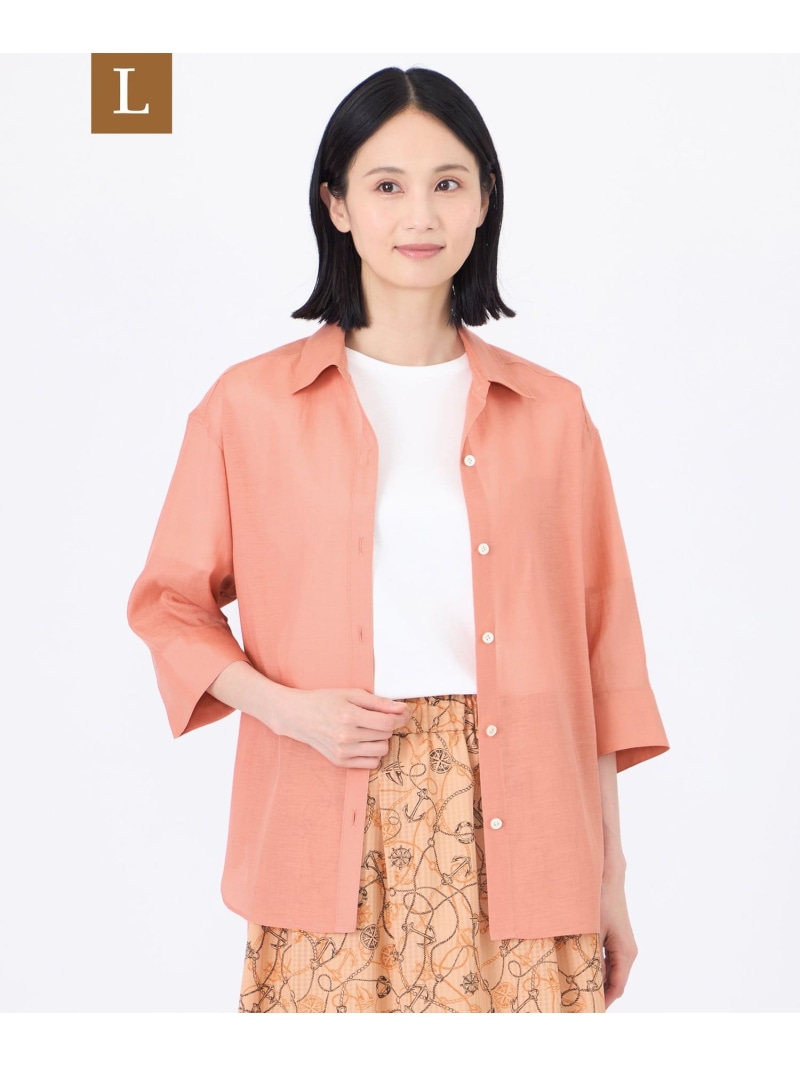 【SALE／23%OFF】【L】【接触冷感】【ウォッシャブル】シルキーローンシャツブラウス TRANS WORK サンヨー エルサイズ トップス シャツ・ブラウス ホワイト ブルー オレンジ【RBA_E】【送料無料】[ Fashion]