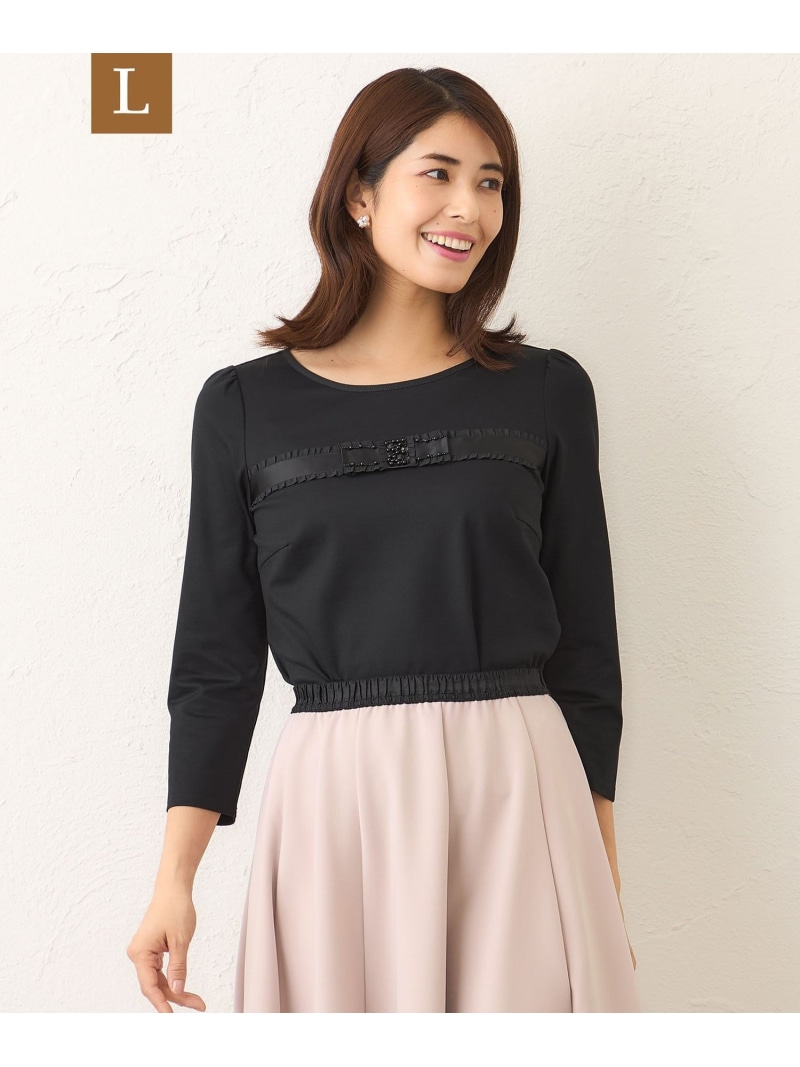 【SALE／39%OFF】【L】リボンモチーフファンシーカットソー TO BE CHIC サンヨー エルサイズ トップス カットソー・Tシャツ ホワイト ブラック【RBA_E】【送料無料】[ Fashion]