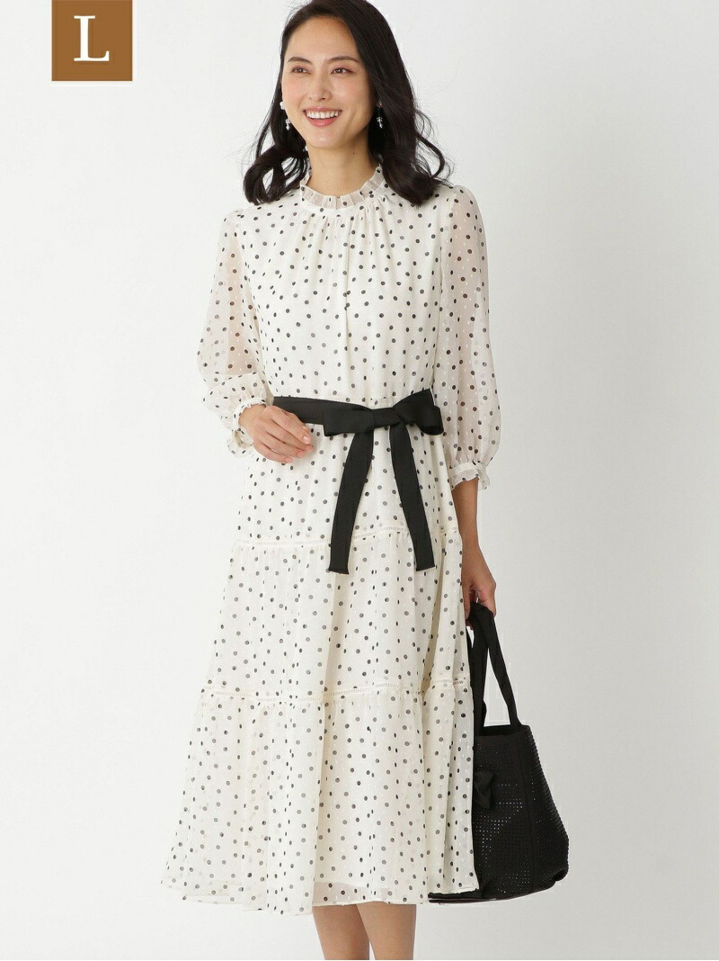 レディースファッション ワンピース エルサイズ サンヨー Chic 大きいサイズ Be To L ドットジャカードプリントワンピース ワンピース Fashion ブラック 送料無料 Rakuten ホワイト シャツワンピース 21春大特価セール Www Banefordeling Dk