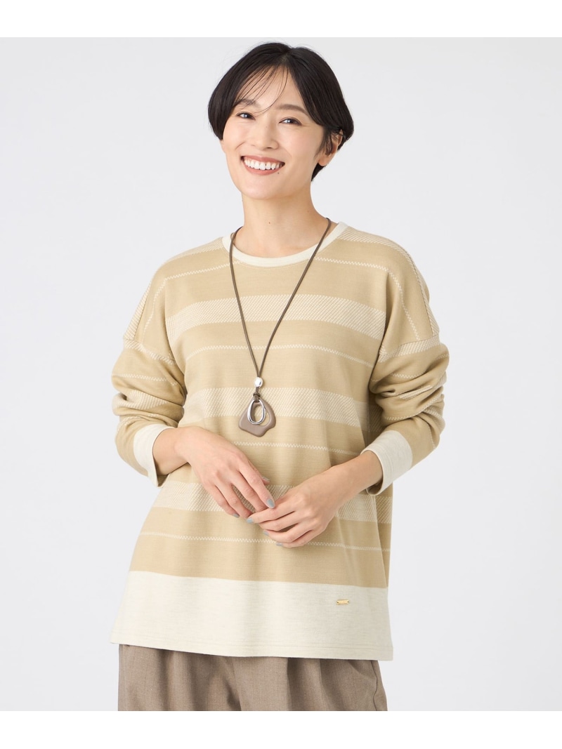 【SALE／28%OFF】【ウォッシャブル】ウール混ジャカードジャージーボーダーカットソー EVEX by KRIZIA エヴェックス バイ クリツィア トップス カットソー・Tシャツ グレー ベージュ パープル【RBA_E】【送料無料】[ Fashion]｜SANYO SELECT
