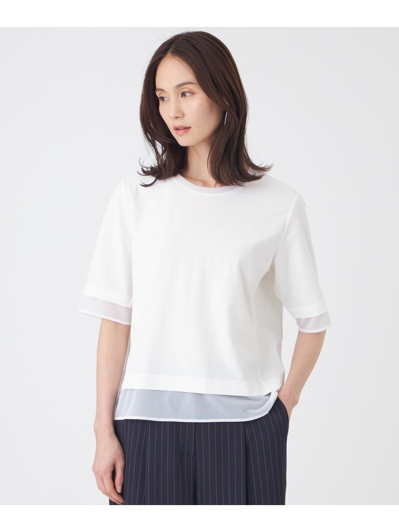 【ウォッシャブル】ジョーゼットジャージカットソー TRANS WORK トランスワーク トップス カットソー・Tシャツ ブルー ホワイト ネイビー【送料無料】[ Fashion]