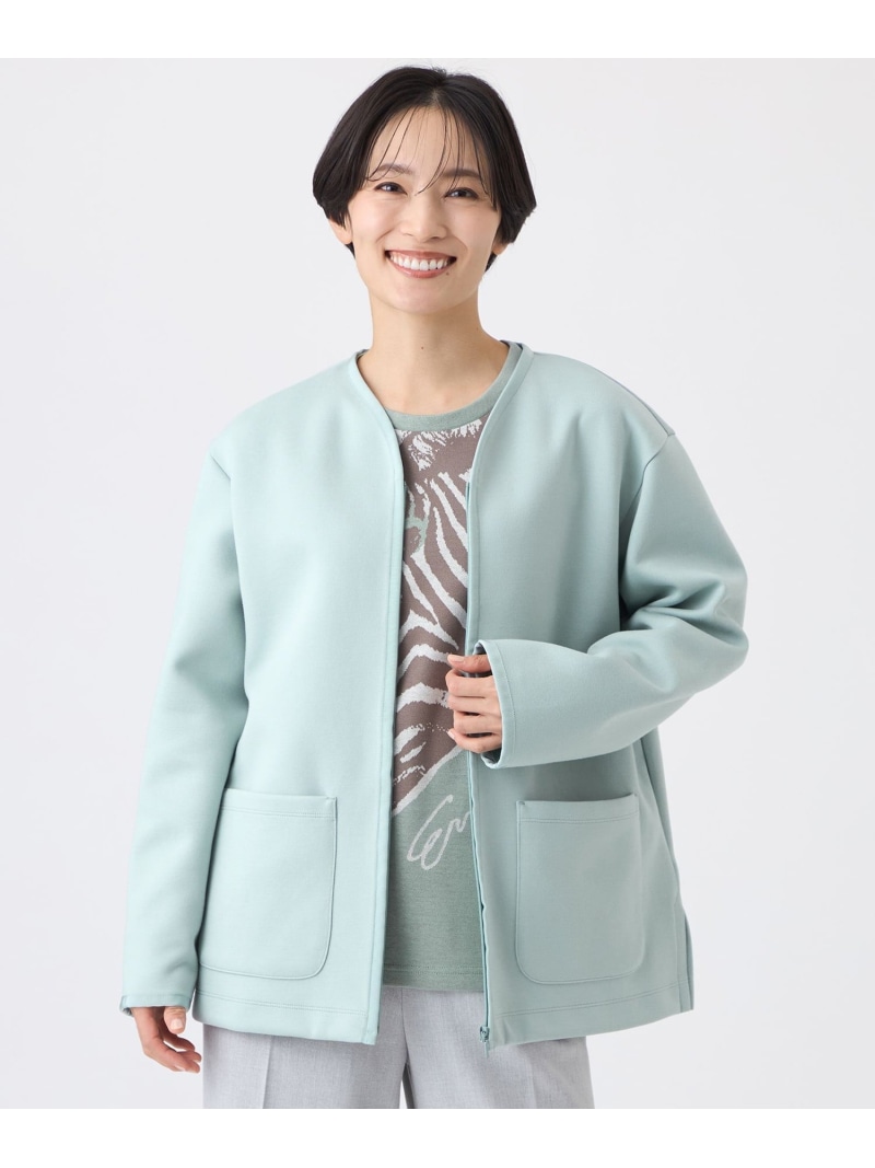 【マシンウォッシャブル】ゼブラプリントダンボールニットコーディガン EVEX by KRIZIA エヴェックス バイ クリツィア ジャケット・アウター ノーカラージャケット ネイビー【送料無料】[ Fashion]