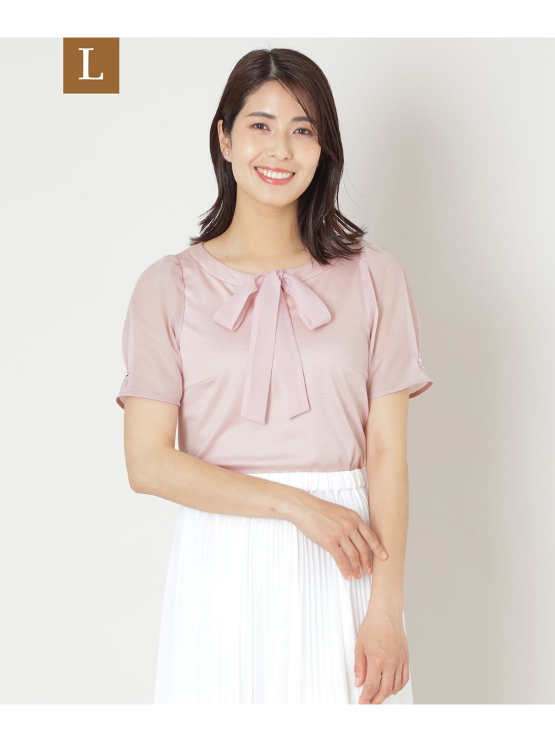 【SALE／31%OFF】【L】リボンネック スリーブコンビカットソー TO BE CHIC サンヨー エルサイズ トップス カットソー・Tシャツ ホワイト ブラック ピンク【RBA_E】【送料無料】[ Fashion]