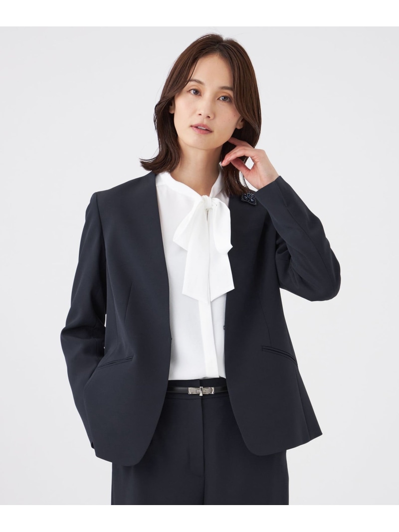 【美シリーズ・セットアップ対応・ウォッシャブル】バックサテンジョーゼットジャケット TRANS WORK トランスワーク ジャケット・アウター ノーカラージャケット ブラック ネイビー【送料無料】[ Fashion]