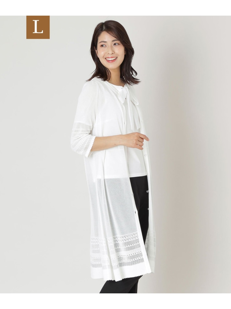 【SALE／28%OFF】【L】透かし編み ロングカーディガン TO BE CHIC サンヨー エルサイズ トップス ニット ネイビー ホワイト【RBA_E】【送料無料】[ Fashion]｜SANYO SELECT 28,105円