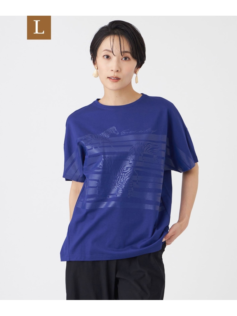 【L】【カタログ掲載・ウォッシャブル】クリアゼブラプリントカットソー EVEX by KRIZIA サンヨー エルサイズ トップス その他のトップス グレー ホワイト ブルー【送料無料】[ Fashion]