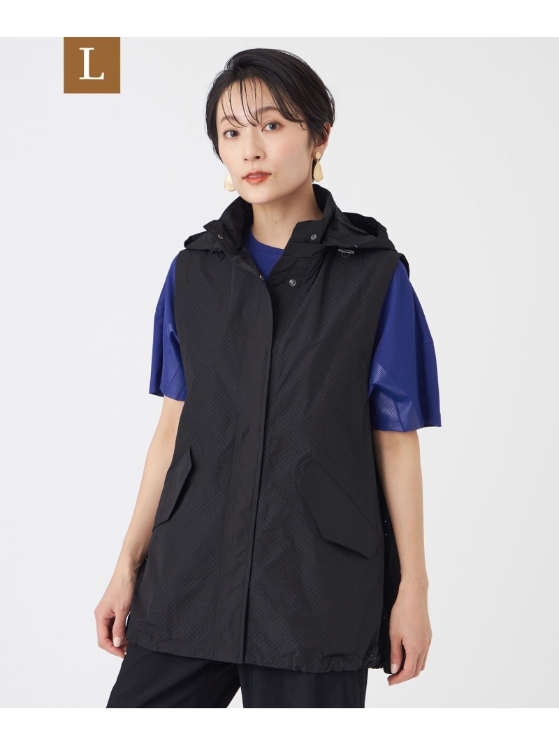 【L】【カタログ掲載・マシンウォッシャブル】パンチングタフタフーデッドジレ EVEX by KRIZIA サンヨー エルサイズ トップス ベスト・ジレ ベージュ ブラック【送料無料】[ Fashion]