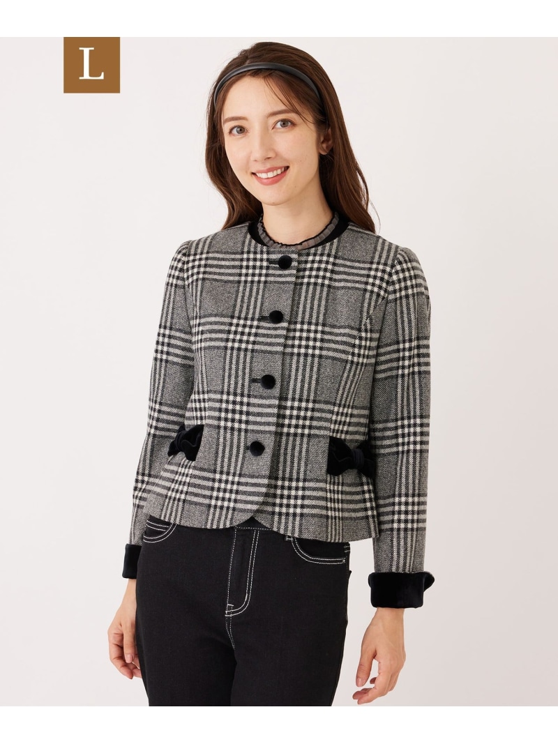 【SALE／33%OFF】【L】グレンチェック ノーカラージャケット TO BE CHIC サンヨー エルサイズ ジャケット・アウター ノーカラージャケット グレー【RBA_E】【送料無料】[ Fashion] 33,605円