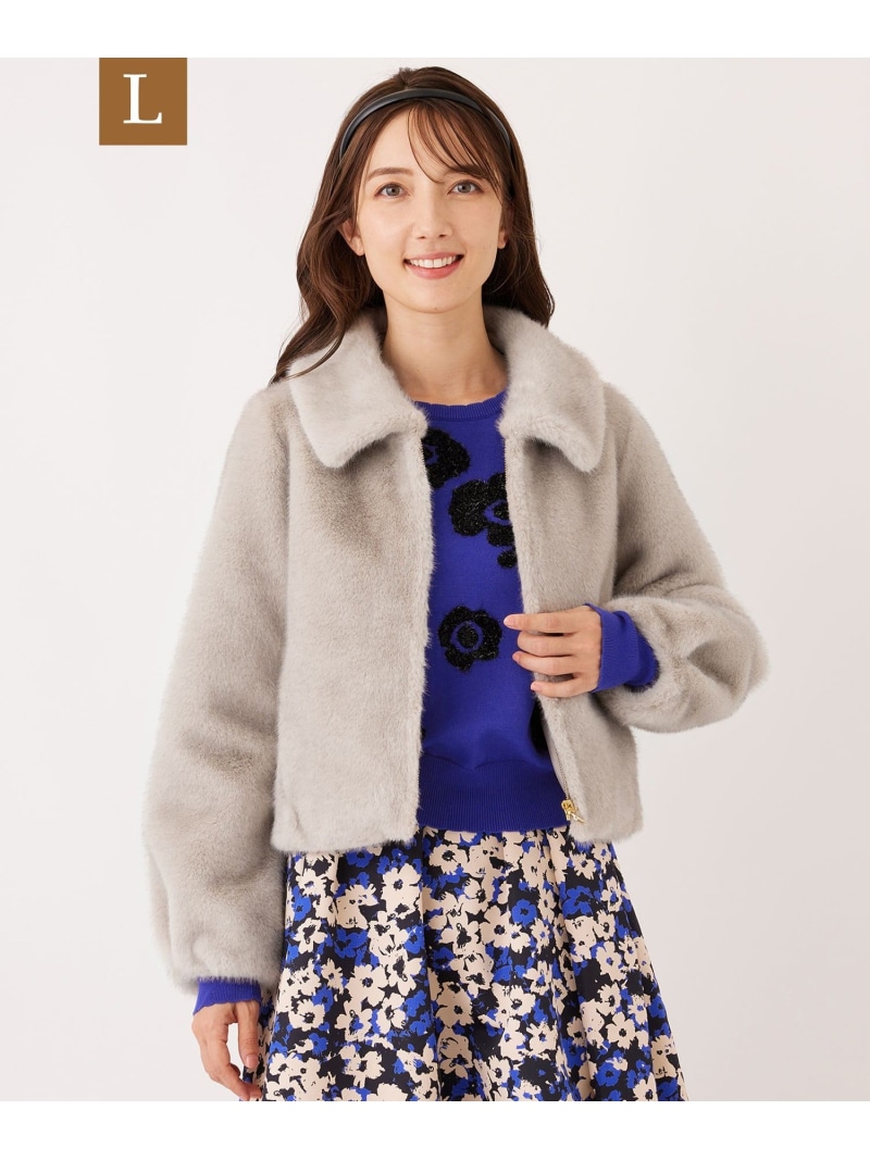 【L】フェイクファー ステンカラーブルゾン TO BE CHIC サンヨー エルサイズ ジャケット・アウター その他のジャケット・アウター グレー【送料無料】[ Fashion]