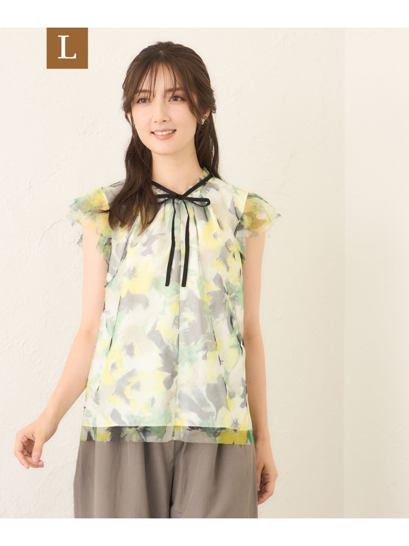 【SALE／45%OFF】【L】ぼかしフラワー リボンブラウス TO BE CHIC サンヨー エルサイズ トップス シャツ・ブラウス グリーン【RBA_E】【送料無料】[ Fashion]｜SANYO SELECT