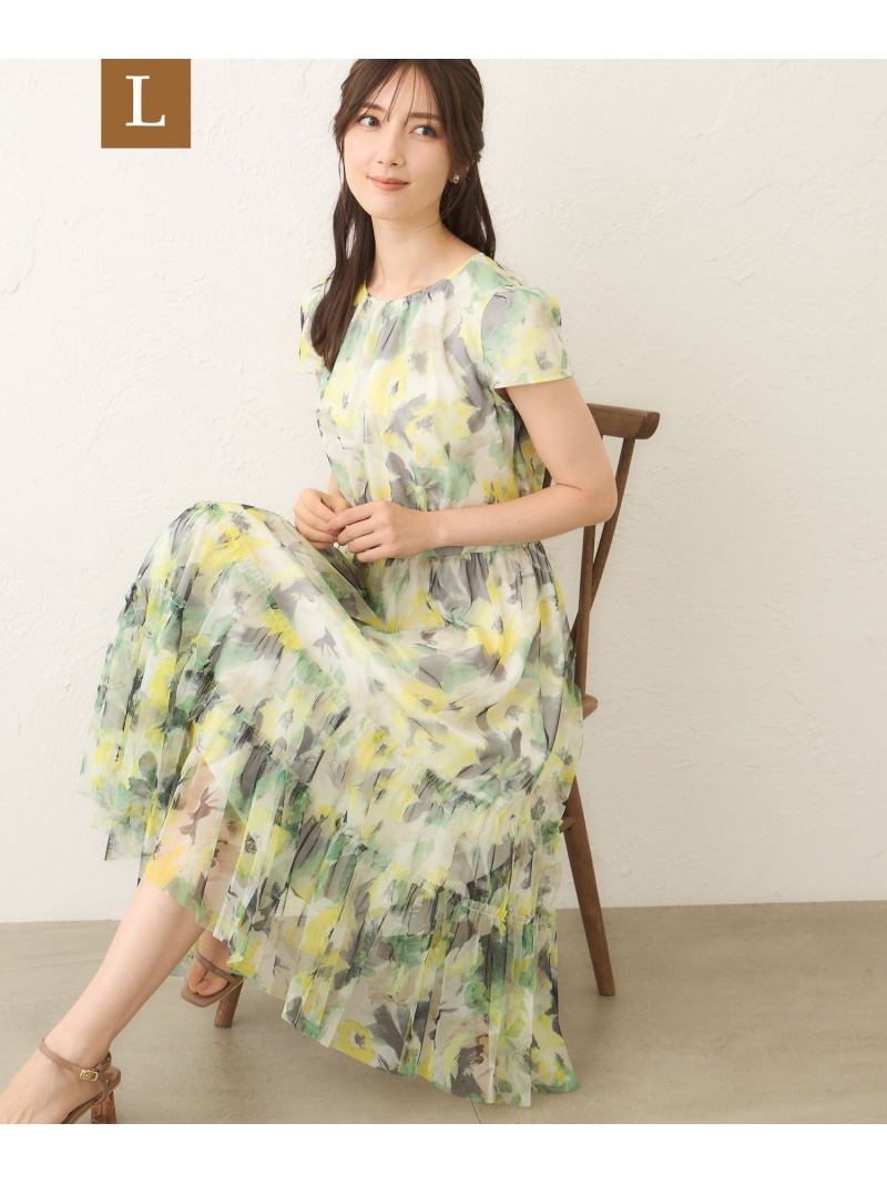 【SALE／37%OFF】【L】ぼかしフラワー ティアードドレス TO BE CHIC サンヨー エルサイズ ワンピース・ドレス ワンピース グリーン【RBA_E】【送料無料】[ Fashion]