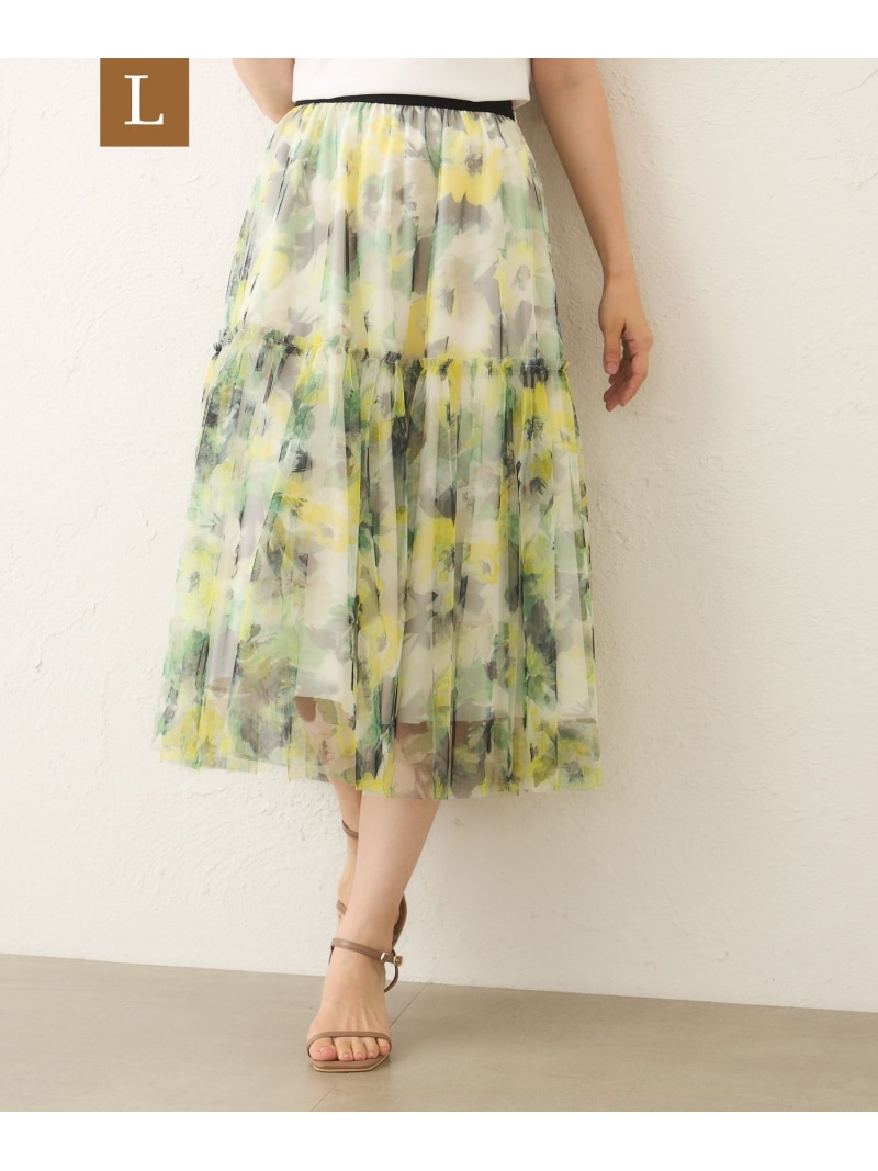 【SALE／45%OFF】【L】ぼかしフラワー ティアードスカート TO BE CHIC サンヨー エルサイズ スカート その他のスカート グリーン【RBA_E】【送料無料】[ Fashion]｜SANYO SELECT