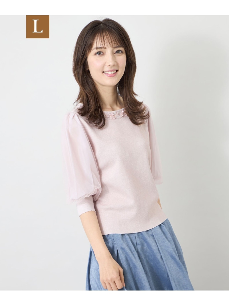 【L】チュールレイヤードスリーブ ニット TO BE CHIC サンヨー エルサイズ トップス ニット ピンク ベージュ ブラック【送料無料】[ Fashion]｜SANYO SELECT