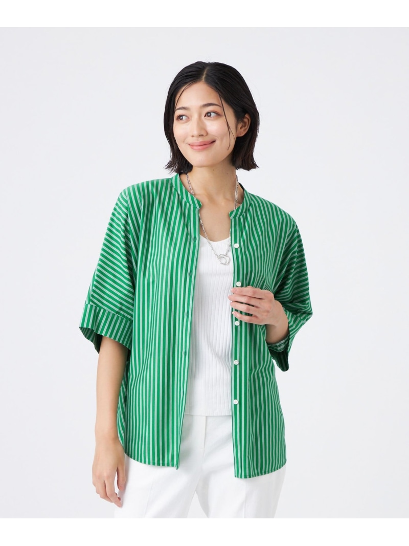 【SALE／26%OFF】【ウォッシャブル】T/Cストライプ天竺シャツ TRANS WORK トランスワーク トップス シャツ・ブラウス グリーン ネイビー【RBA_E】【送料無料】[ Fashion]｜SANYO SELECT