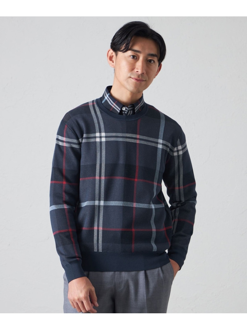 【SALE／58%OFF】【ウォッシャブル】タータンクルーネックニット BAKER STREET ベイカー・ストリート トップス ニット レッド ブラウン ネイビー ブルー【RBA_E】【送料無料】[ Fashion]｜SANYO SELECT 7,700円