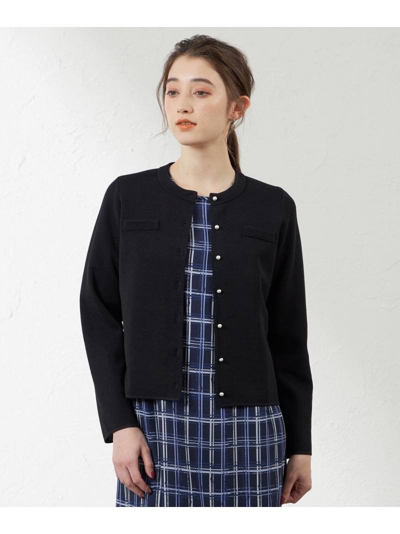 【SALE／25%OFF】【Anniversary piece】シルクミックスニットジャケット AMACA アマカ ジャケット・アウター ノーカラージャケット ブラック ホワイト グリーン【RBA_E】【送料無料】[ Fashion]