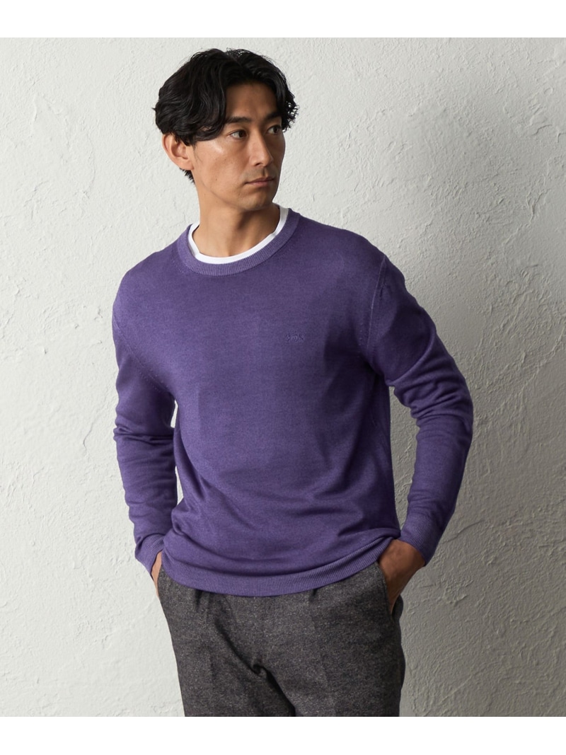 【SALE／51%OFF】スノー加工クルーネックニット(2L・3Lあり) BAKER STREET ベイカー・ストリート トップス ニット ネイビー オレンジ ベージュ パープル【RBA_E】【送料無料】[ Fashion]