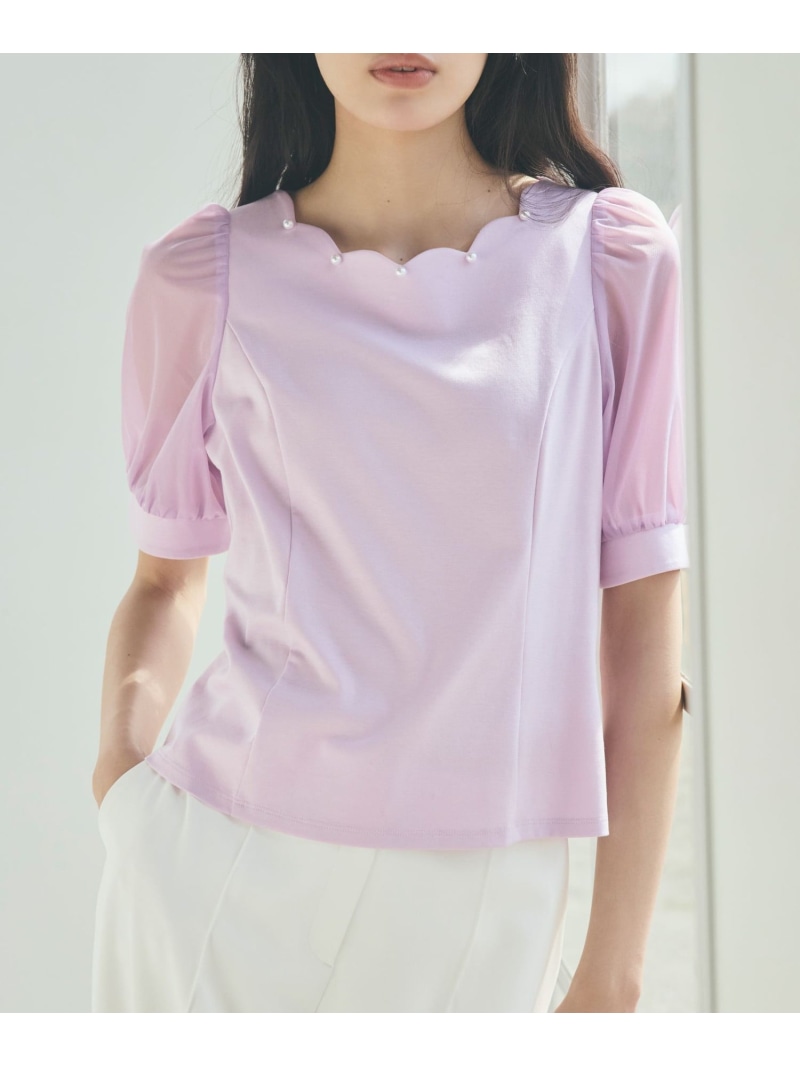 【SALE／20%OFF】スカラップ*シアースリーブ プルオーバー TO BE CHIC トゥー ビー シック トップス カットソー・Tシャツ ベージュ ワインレッド ホワイト ブラック ピンク【RBA_E】【送料無料】[ Fashion]｜SANYO SELECT