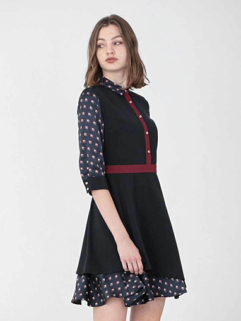 レディースファッション ワンピース Fashion ネイビー 送料無料 Rakuten シャツワンピース ワンピース ラブレス Loveless ドレス コンビ ジオメトリック 激安正規品 Www Krattigerag Ch