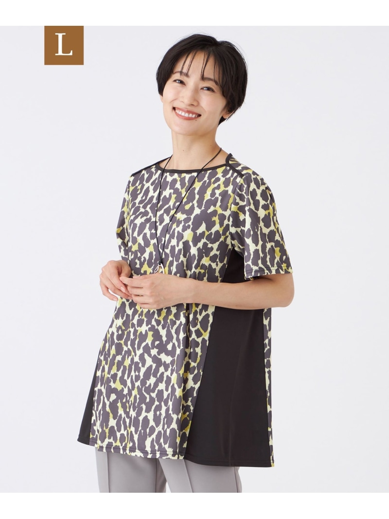 【SALE／23%OFF】【L】【接触冷感】【マシンウォッシャブル】パンサードットチュニックカットソー EVEX by KRIZIA サンヨー エルサイズ トップス カットソー・Tシャツ ネイビー【RBA_E】【送料無料】[ Fashion]