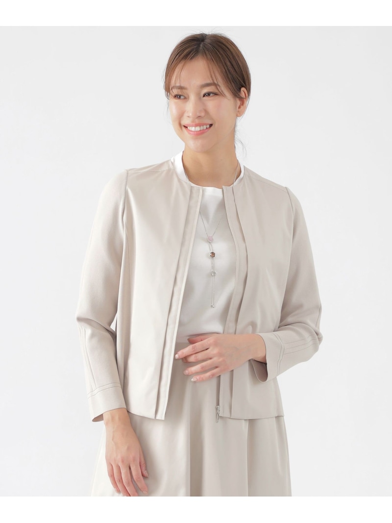【SALE／20%OFF】【ウォッシャブル】【セットアップ対応】ストレッチタフタコンビネーションノーカラージャケット TRANS WORK トランスワーク ジャケット・アウター ノーカラージャケット ベージュ ネイビー【RBA_E】【送料無料】[ Fashion]