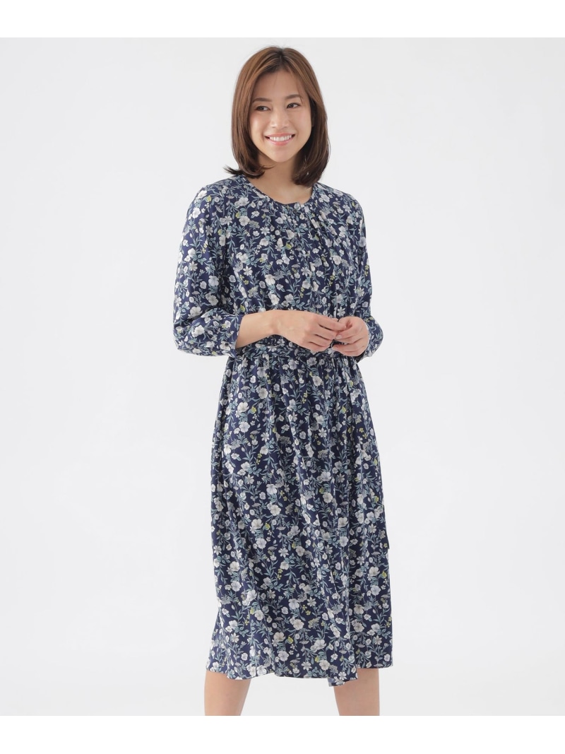 【SALE／27%OFF】【ウォッシャブル】ラインフラワープリントワンピース TRANS WORK トランスワーク ワンピース・ドレス ワンピース ホワイト ネイビー【RBA_E】【送料無料】[ Fashion]｜SANYO SELECT